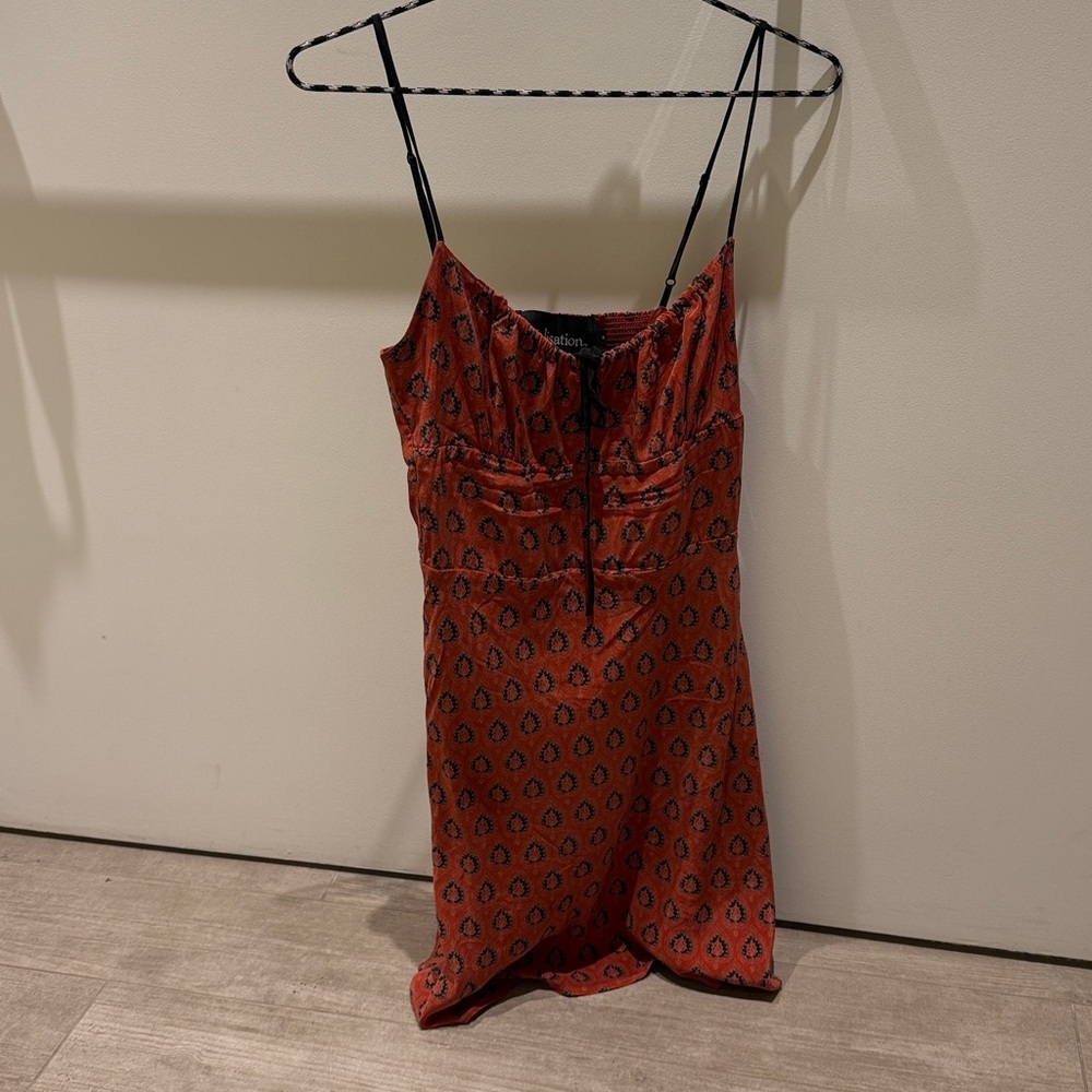 Realisation Lilou Red Patterned Spaghetti Strap Dress